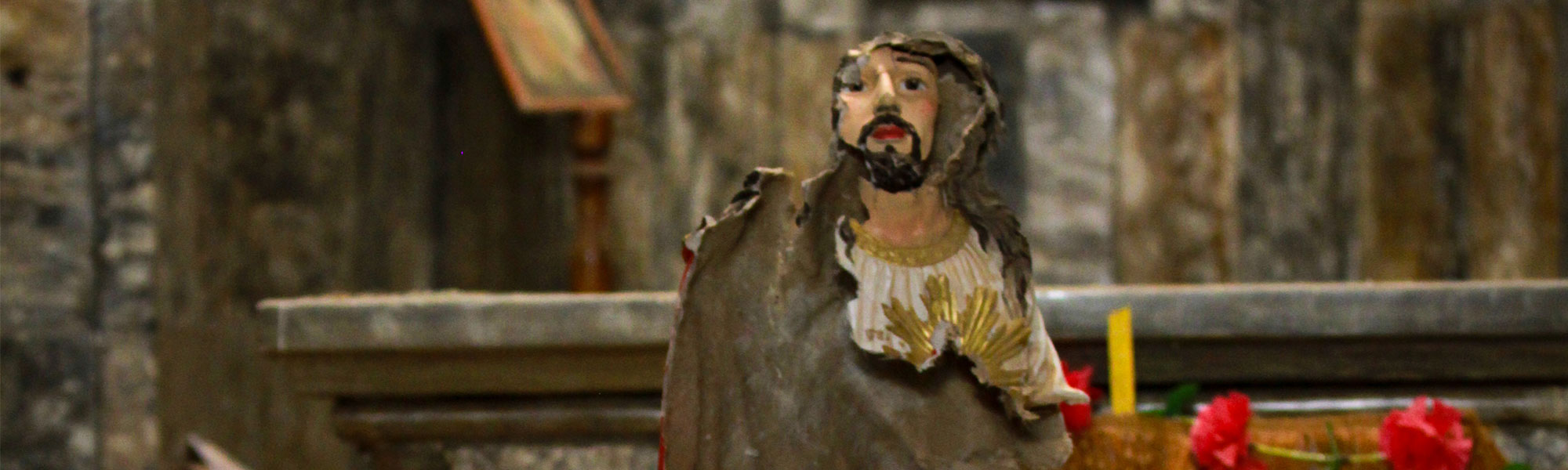 Inside a destroyed church in Qaraqosh, Iraq, where statues were often used as shooting practice by ISIS